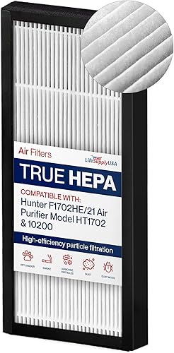 Filtro A 10200 HEPA + prefiltro de carbono compatible con purificadores de aire Hunter 10202, 10205 y HT1702 de LifeSupplyUSA