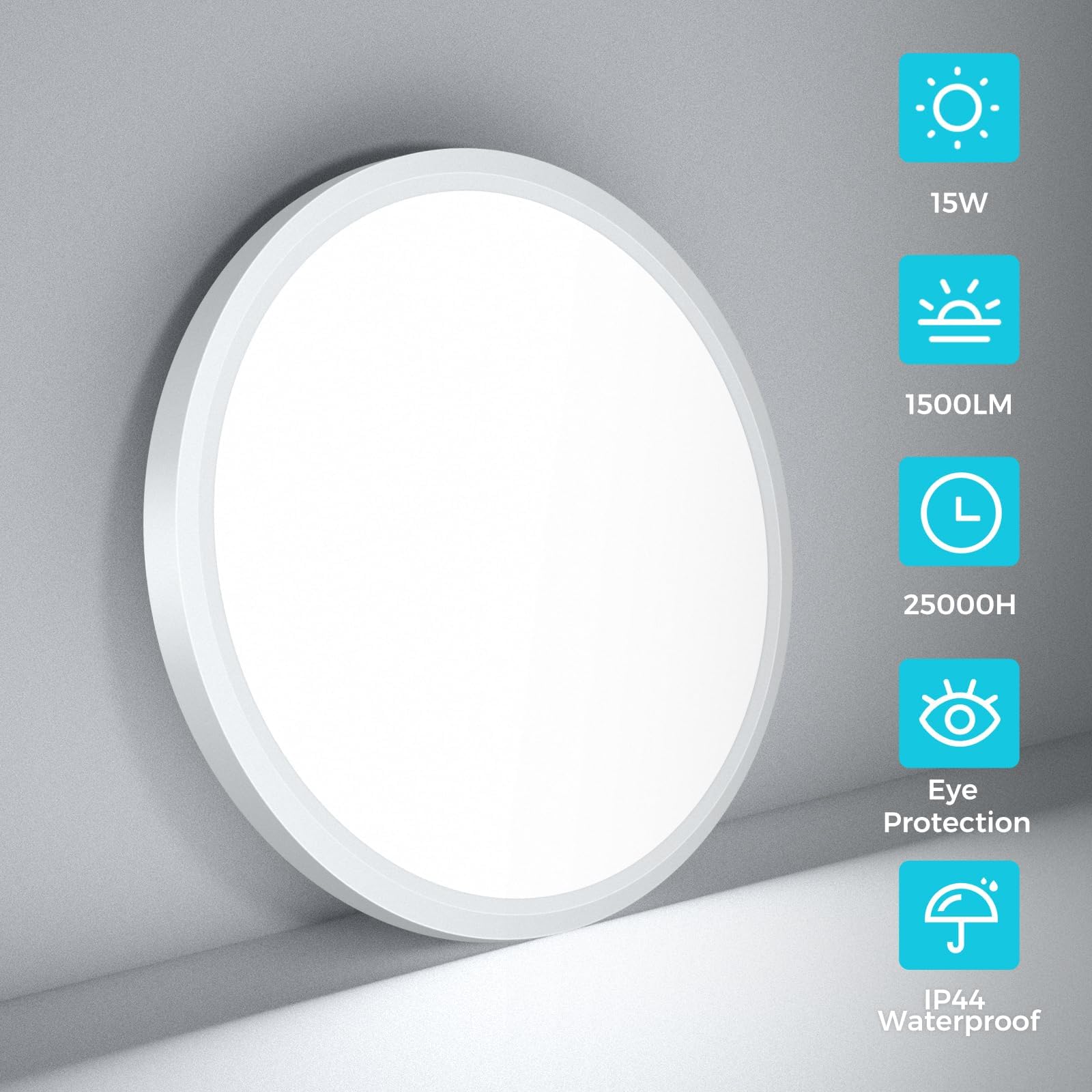 libtit 18CM Led Ceiling Light, 15W 1500LM Small Bathroom Lights - Image 2