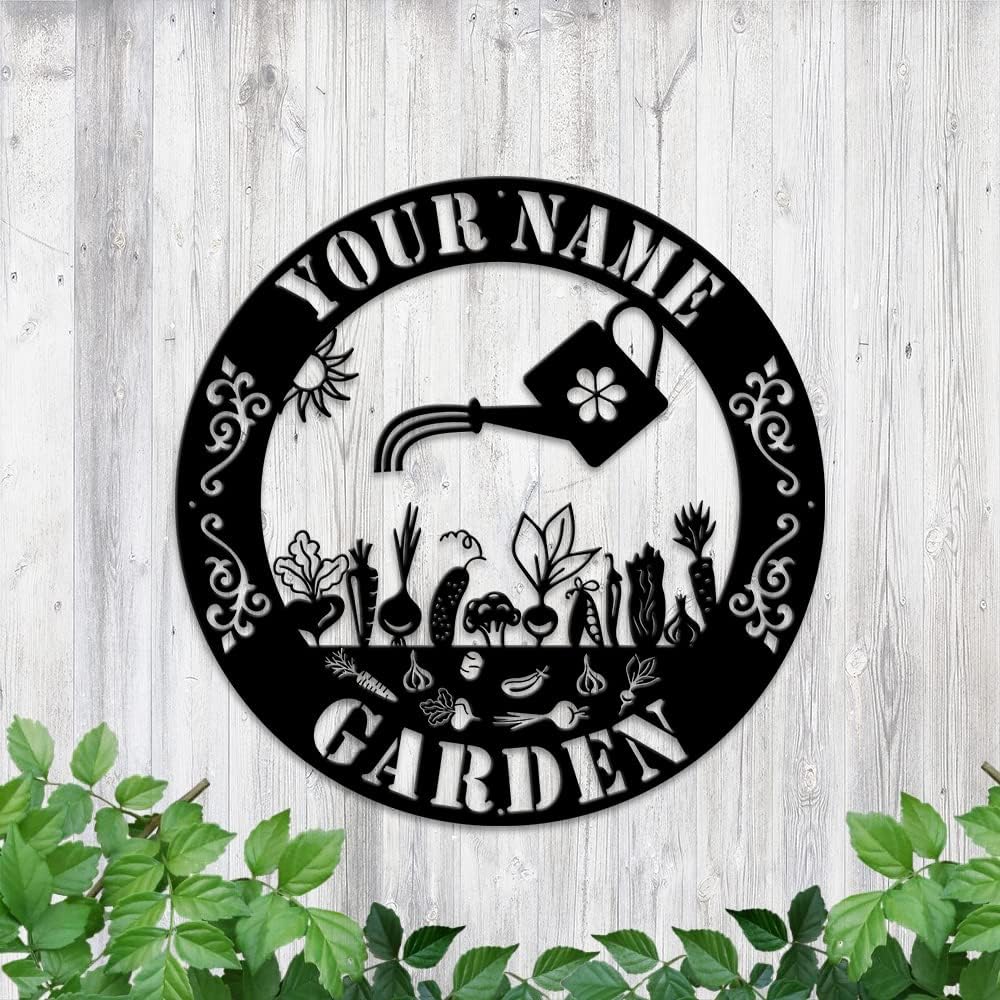 MeMate Garden Sign, Personalized Metal Signs, Garden Sign to Personalize, Large Sign for Vegetable Garden She Shed, Customized Name Wall Art for Garden Outdoor Decor, Outdoor Plaque for Mom Grandma