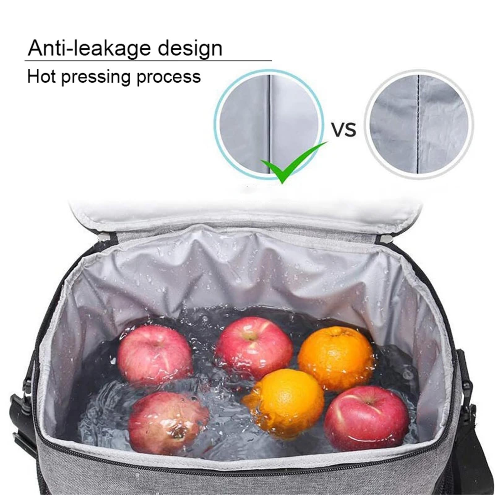 Borsa termica for il pranzo a tracolla, grande capacità, for uomini e donne, da viaggio, portatile, for alimenti freddi Per Lavoro, Ufficio, Scuola, Picnic, Viaggi(GREY)