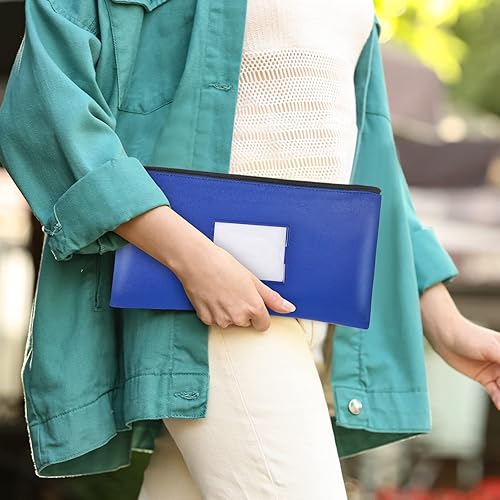 Miniatura 6 de 30 bolsas de dinero con cremallera para dinero en efectivo, bolsa de seguridad de 11 x 6 pulgadas, con ventana transparente, de piel sintética,