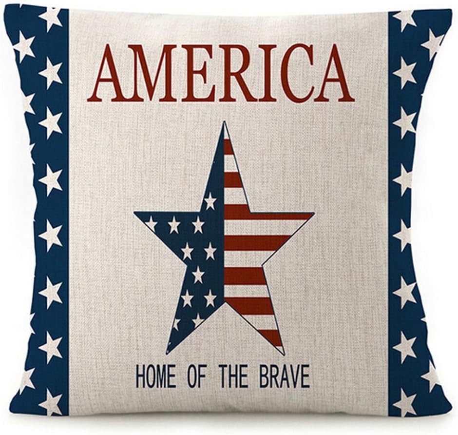 Various Creative American Flag Star Stripes Design and Funny America Home of The Brave Cotton Linen Throw Pillow Covers Cushion Cover Decorative Sofa Bedroom Living Room Square 18 Inches