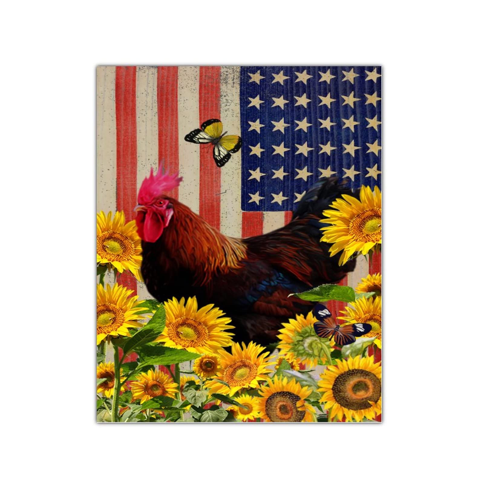 Panneau en bois avec coq et drapeau américain pour décoration de maison style rétro rustique