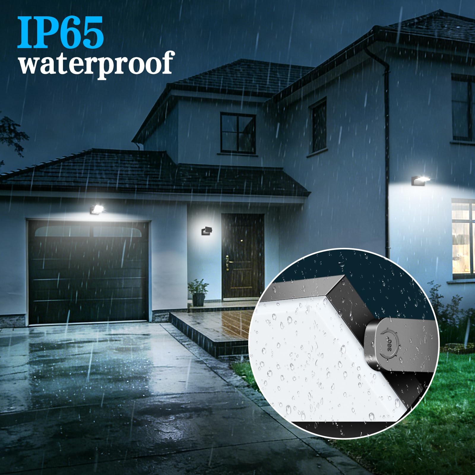 ledmo 60W Applique Murale Extérieure LED 5000Lm 6000K IP65 Noir 360° | Pivotant 360°, aluminium moulé, lumière froide, idéal jardin terrasse, 50000h de vie, montage facile, étanche durable