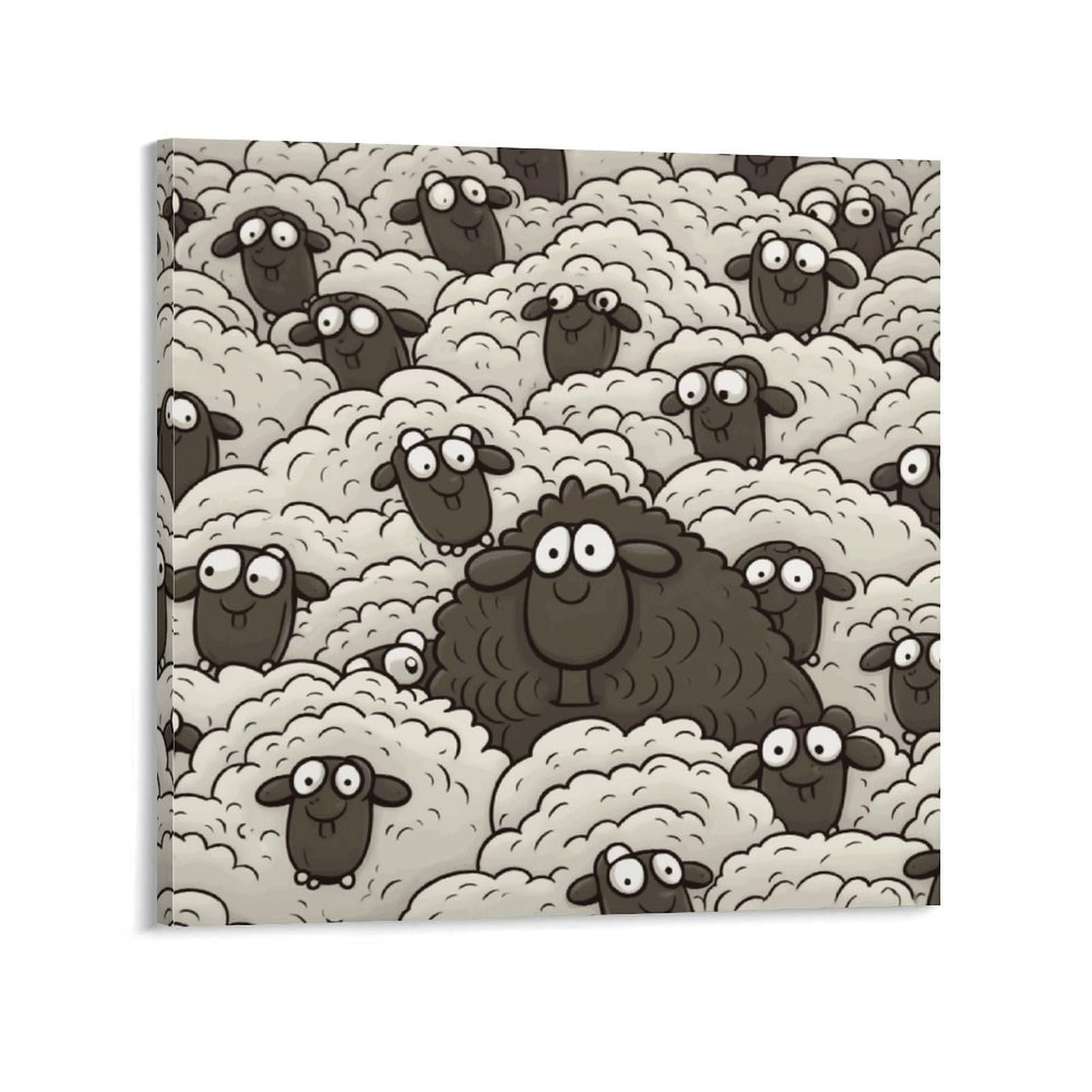 KLOPH Cartoon Black White Sheep Canvas Wall Art for Living Room 08x8inch Modern Artwork Painting for Bathroom Hanging Canvas Prints Aesthetic Wallart for Bedroom Kitchen Office Wall Decor
