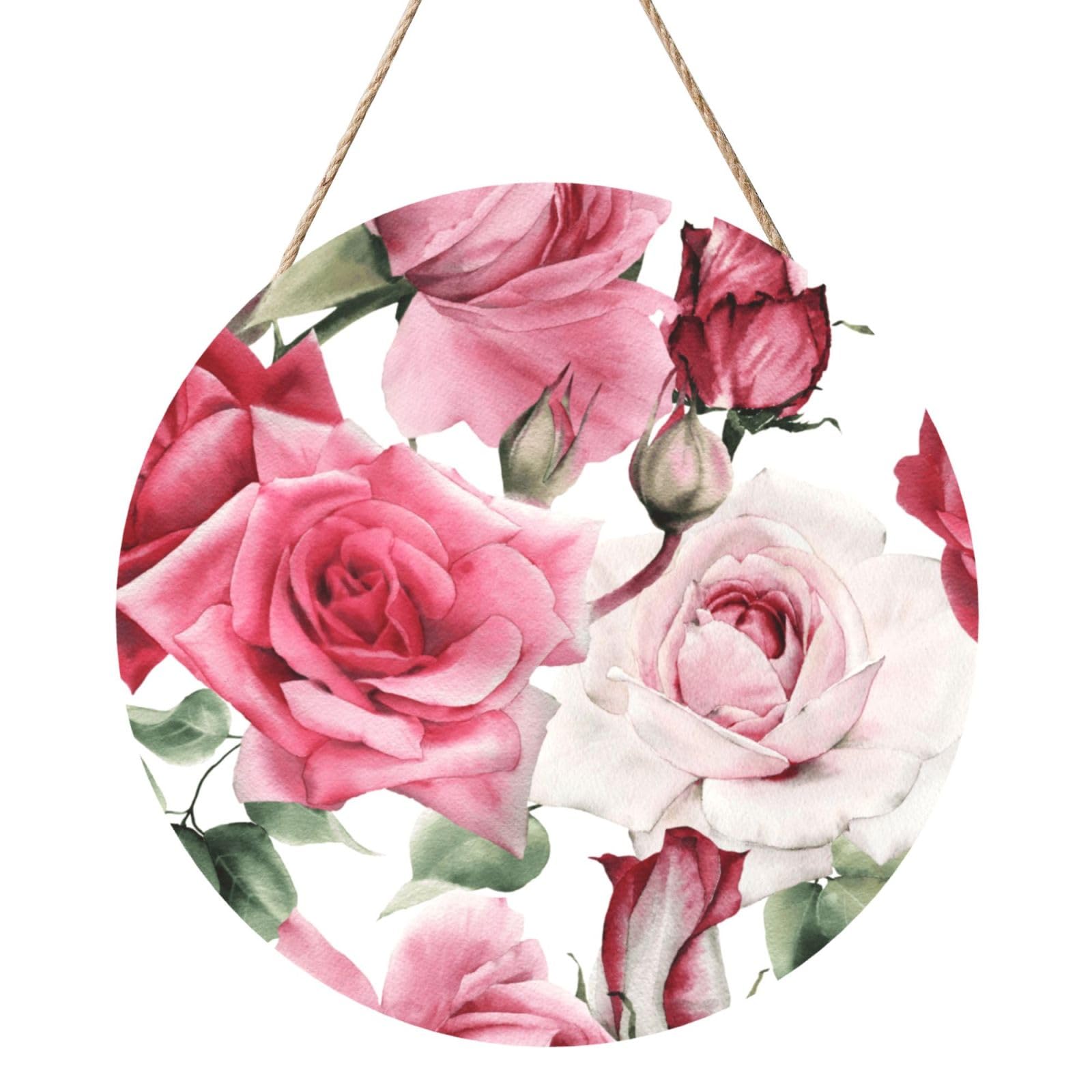 Pink Rose, Round Wood Panel Painting 12 in, Wall Hanging Painting For Home
