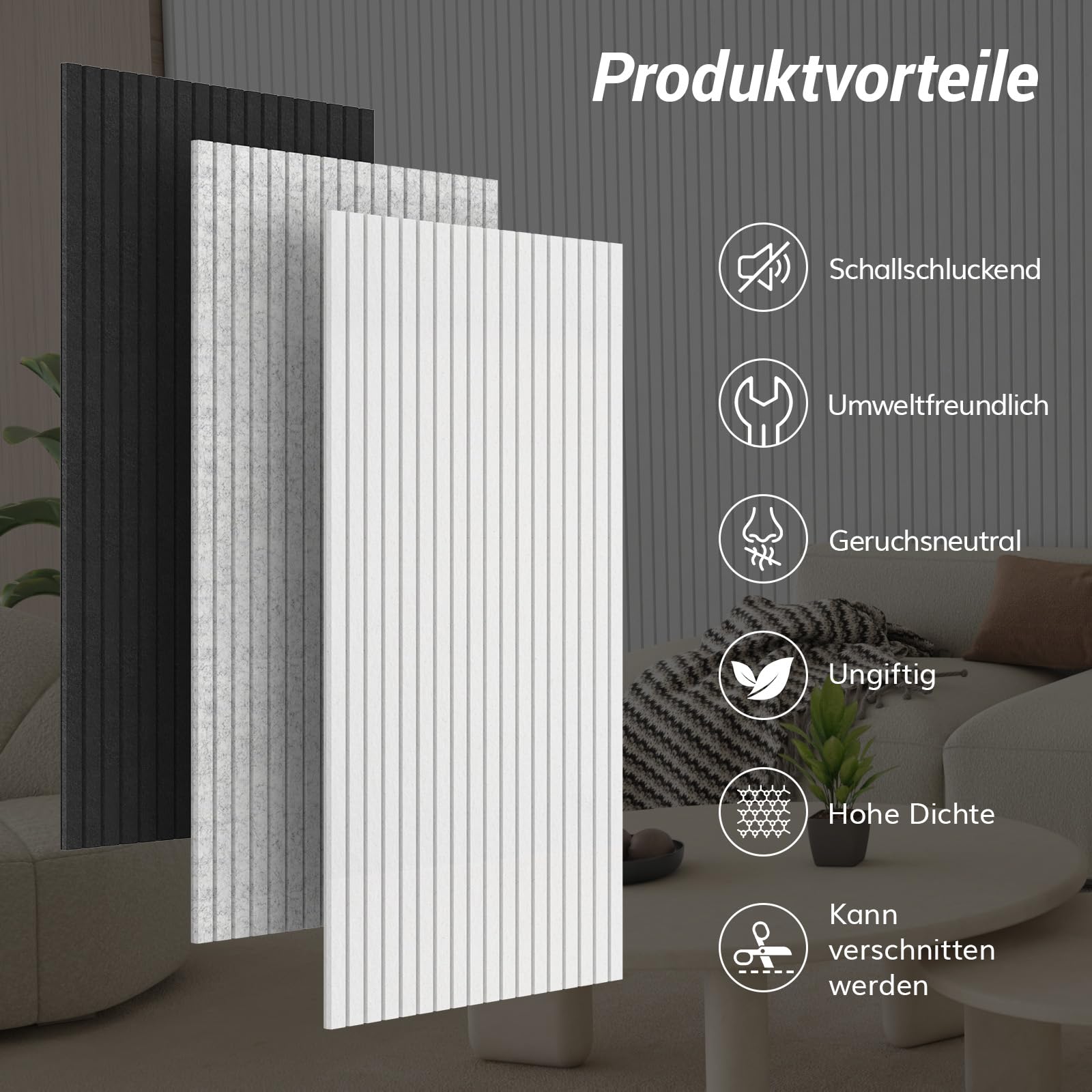 TONOR Groß Akustikpaneele selbstklebend, 8 pack 120x60x0.9 cm(5.76m²) Wandpaneele selbstklebend aus Schallschutzplatten, Wandverkleidung für Akustikplatten und Wanddeko für Studio Büro, Weiß
