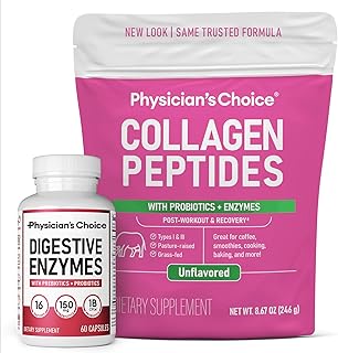 Physician's CHOICE - Full Gut Health Bundle: Collagen Peptides Powder + Digestive Enzymes 60ct for Digestive Comfort, Work...