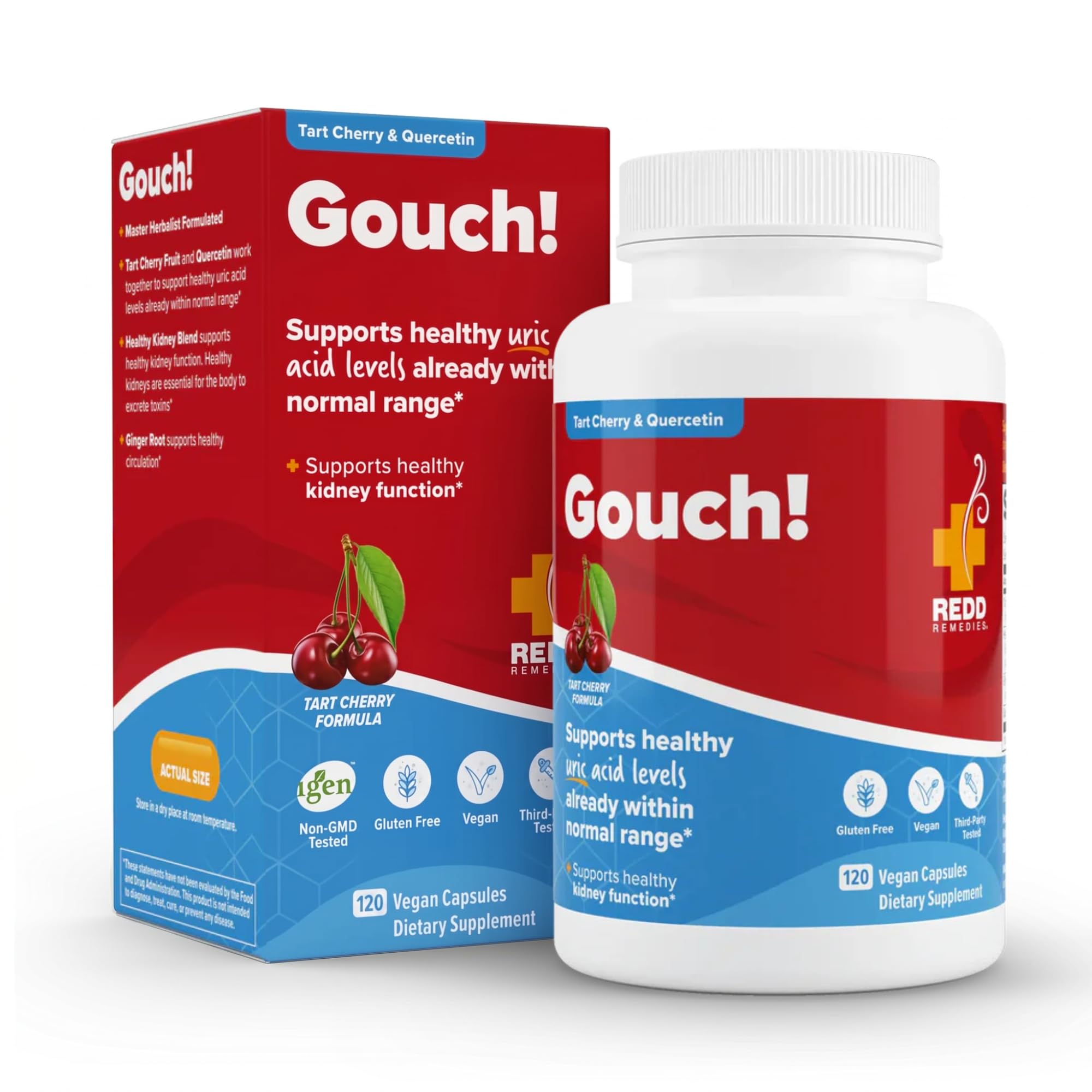 Redd Remedies Gouch! | Supplement for Joints, Uric Acid Levels, and Healthy Kidney Function | Tart Cherry, Ginger, Quercetin, & More | 120 Vegan Capsules 120 Count (Pack of 1)