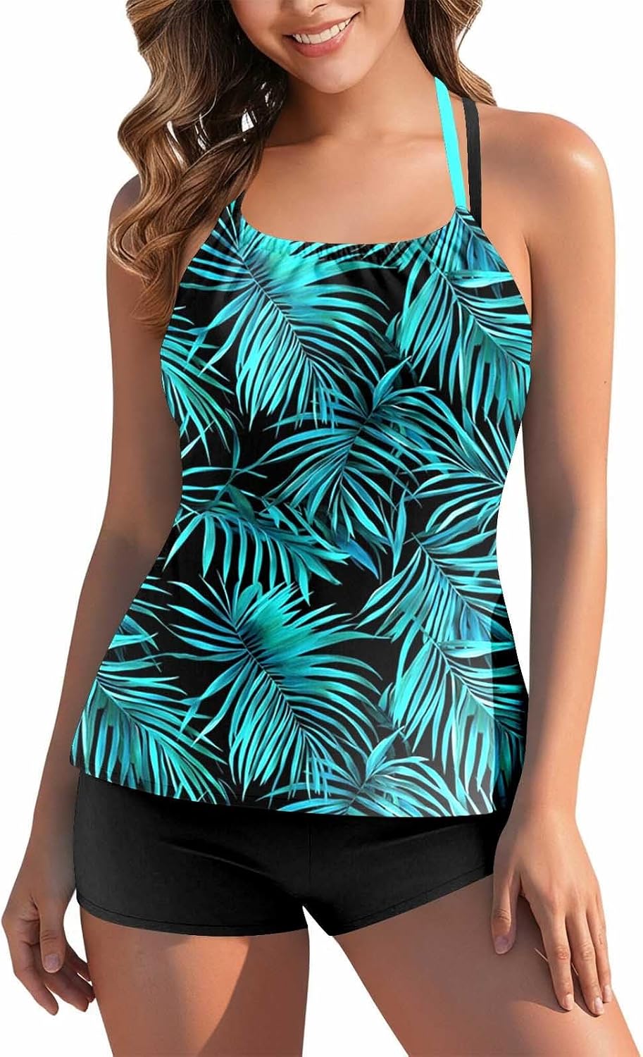 Tankini Swimsuits for Women's Summer Tummy Control Modest 2 Piece Bathing Suits Vintage Tankinis Tops and Shorts Sets