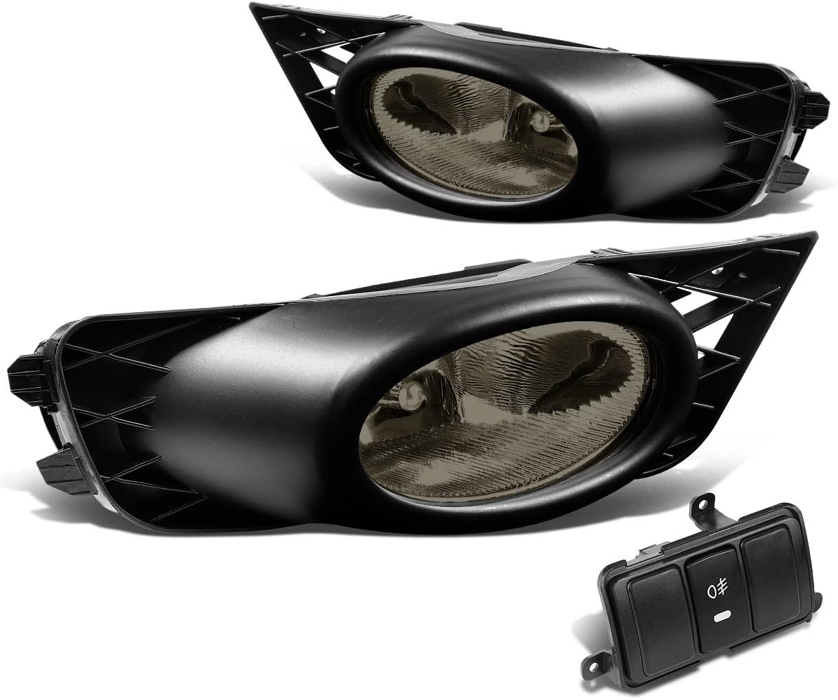 Auto Dynasty Fog Lights Assembly Compatible with 2009-2011 Honda Civic 4-Door, Fog Lamp Replacement with Bezel Switch and Wiring Harness, Driver Passenger Side, Clear Lens