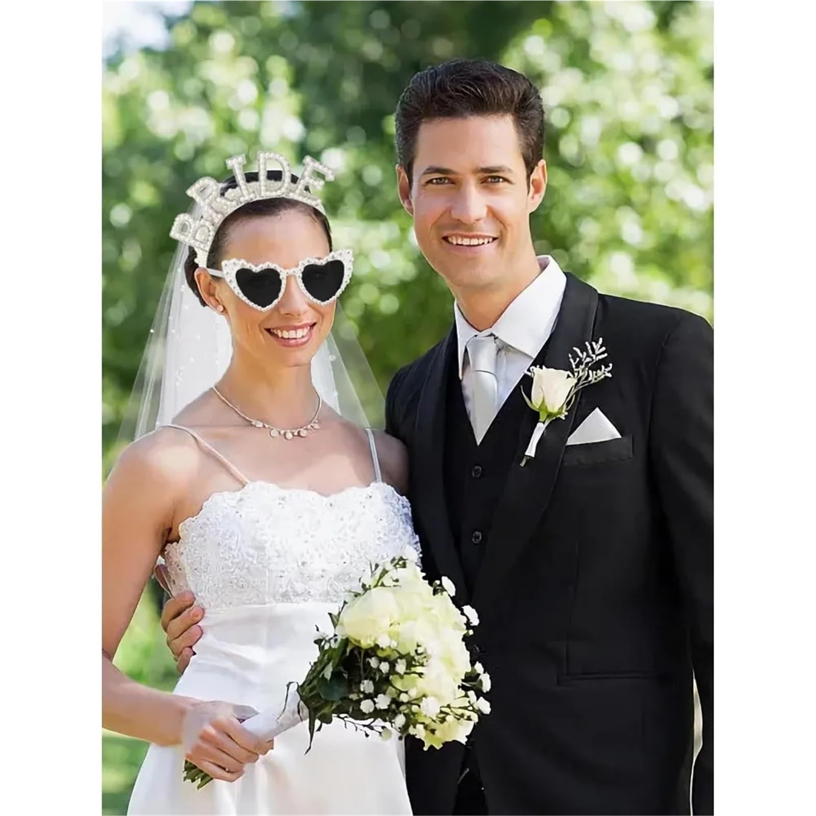 Evjf Veil Bandeau de mariée avec voile | Lunettes de soleil coeur for enterrement de vie de jeune fille, accessoires de décoration for mariée