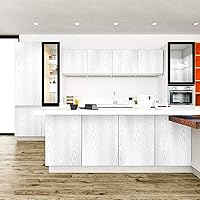 Vista 6 de VEELIKE Papel tapiz texturizado de madera blanca de 15.7 x 354 pulgadas y papel de contacto, vinilo de grano de madera plateada para encimeras