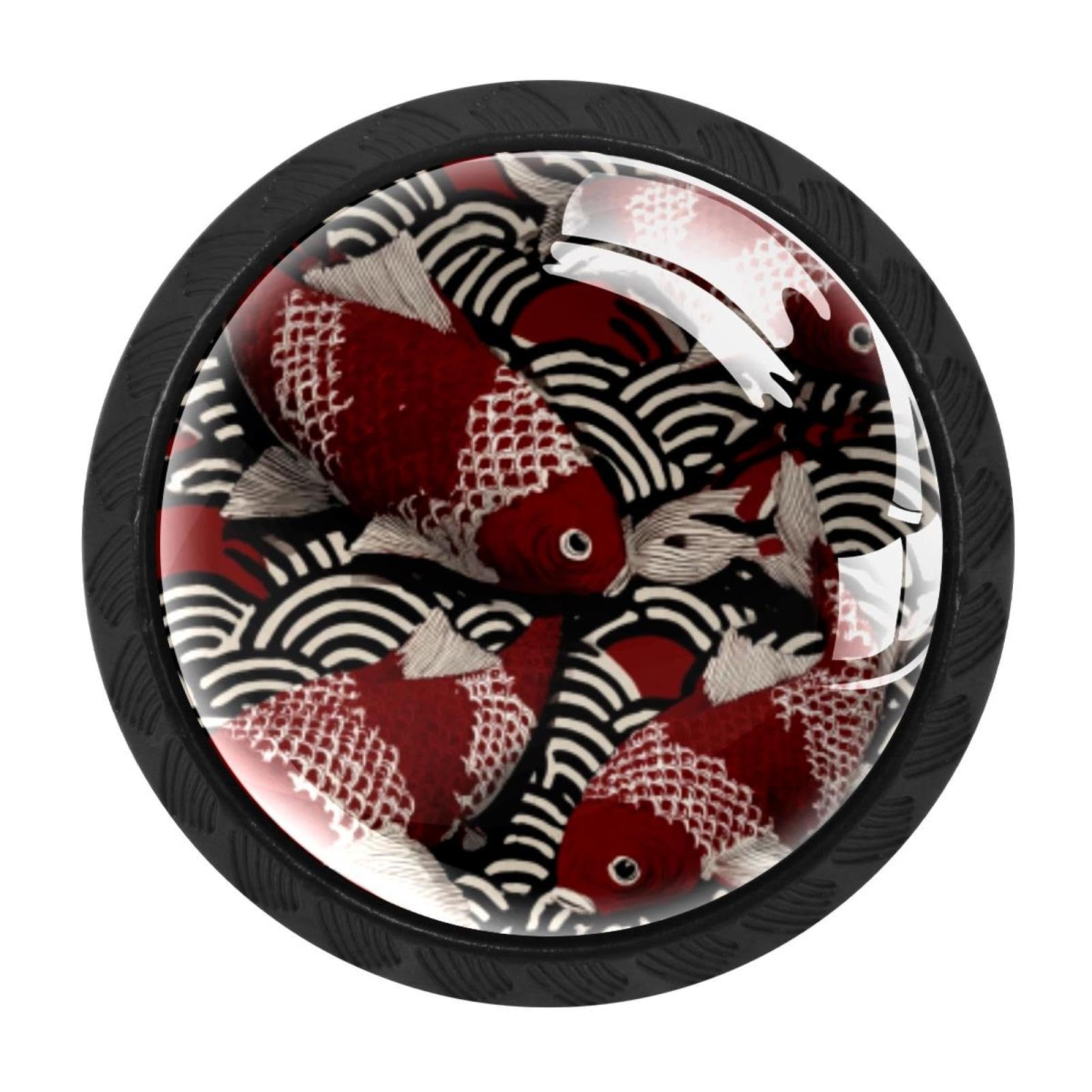CHENZZZZ 4 Pieces Fish Pattern Cartoon Flag Japanese Drawer Knobs, 35mm Black Cabinet Knobs, Drawer Pulls and Knobs, Dresser Drawer Knobs, Cabinet Hardware Kitchen Cabinet Knobs