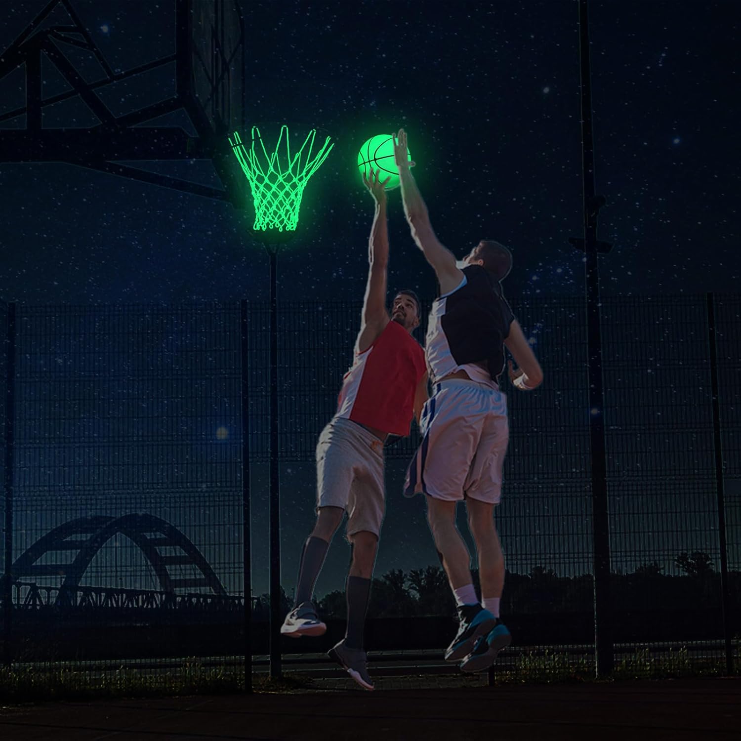 Jenaai 3 Pcs Glow Basketball Set, Includes Size 7 Glowing Basketball Light up Nightlight Net with Pump for Hoop Luminous Sports Gift Sports Prize Back to School