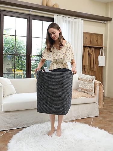 Miniatura 82 de Cesta de almacenamiento rectangular extragrande de 22 x 14 x 18 pulgadas con tapa, cesta de almacenamiento grande de cuerda de algodón, cesta