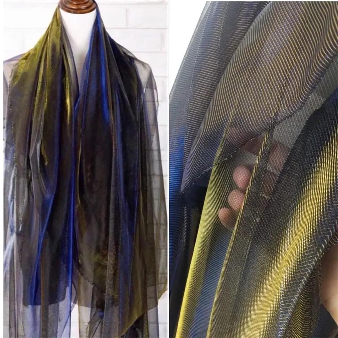 Tulle souple bleu saphir et jaune tissu organza multicolore au mètre pour couture de robe