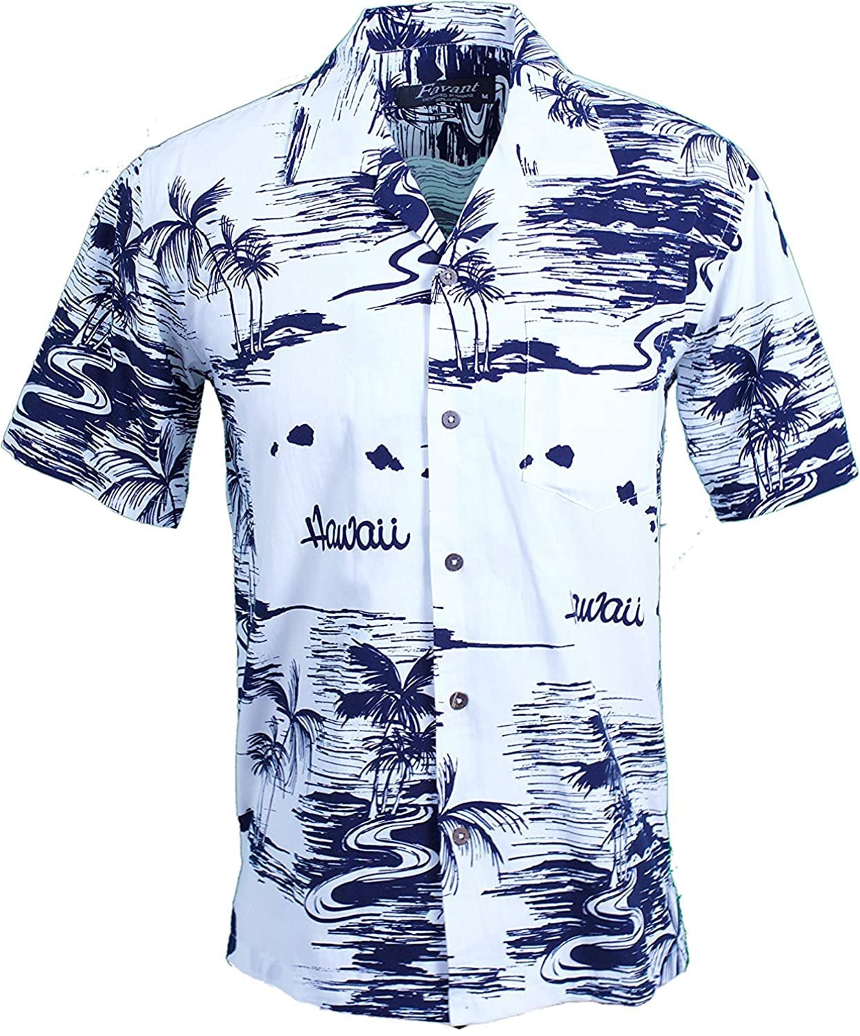 Men's Hawaiian Aloha Tropical Luau Beach Map Print Shirt (Medium, White)