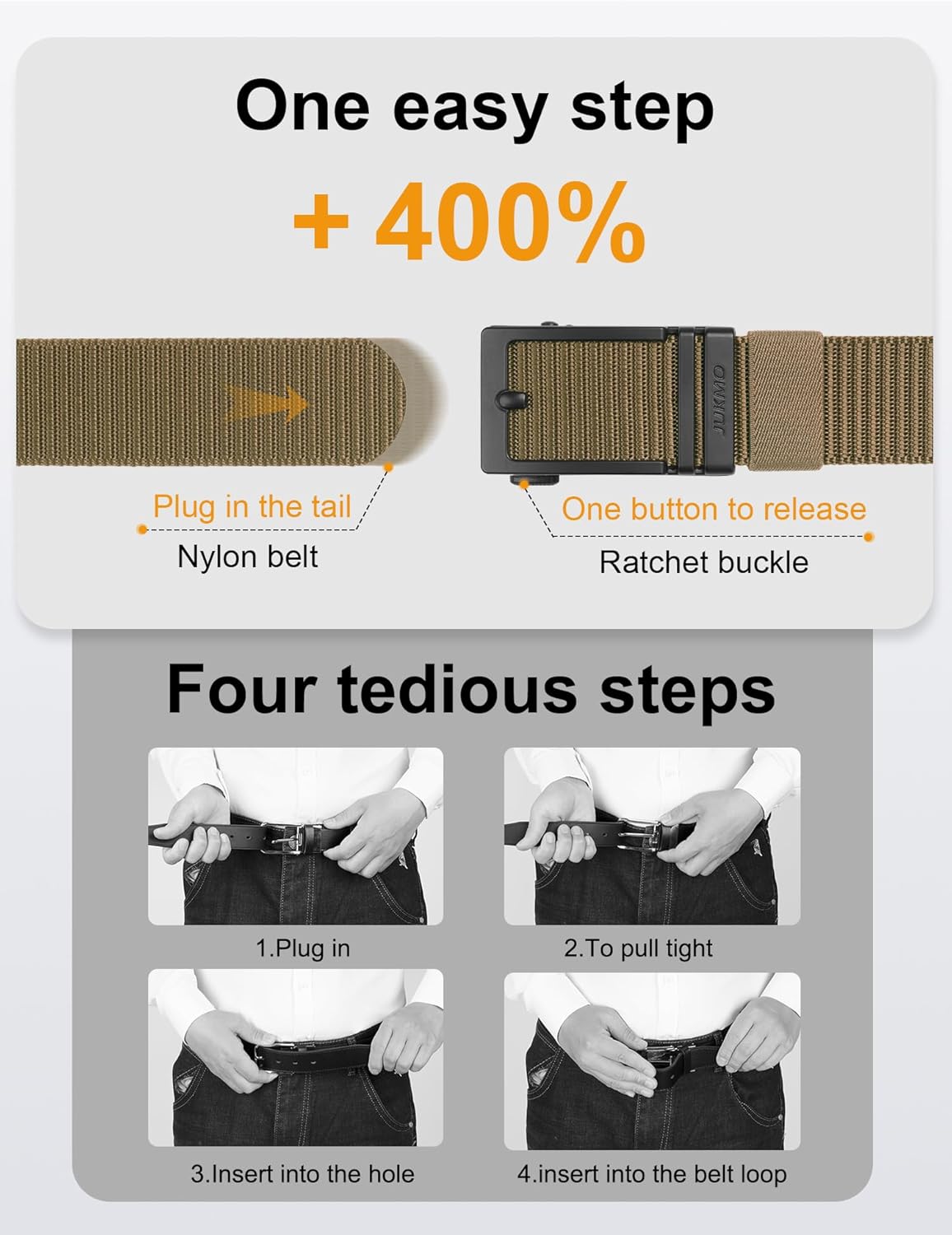 JUKMO Ratchet Golf Belt for Men, Nylon Web Tactical Belt with Automatic Slide Buckle - Image 4