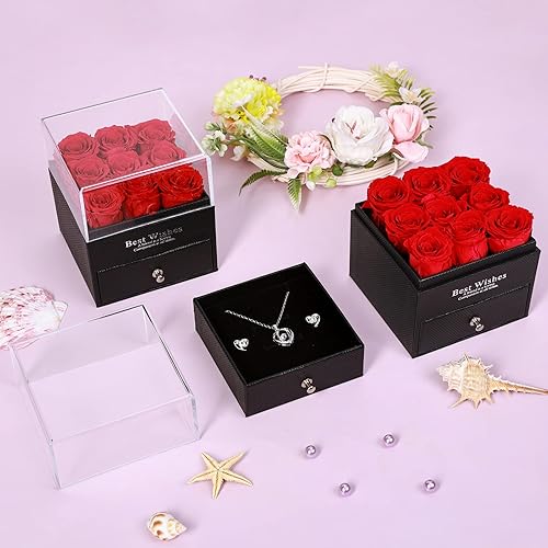 Miniatura 5 de ELU Birthday Gifts Preserved Real Rose for Girlfriend Mom Women Wife Grandma with Necklace and Earings, Romantic Gifts for Wedding Anniversary