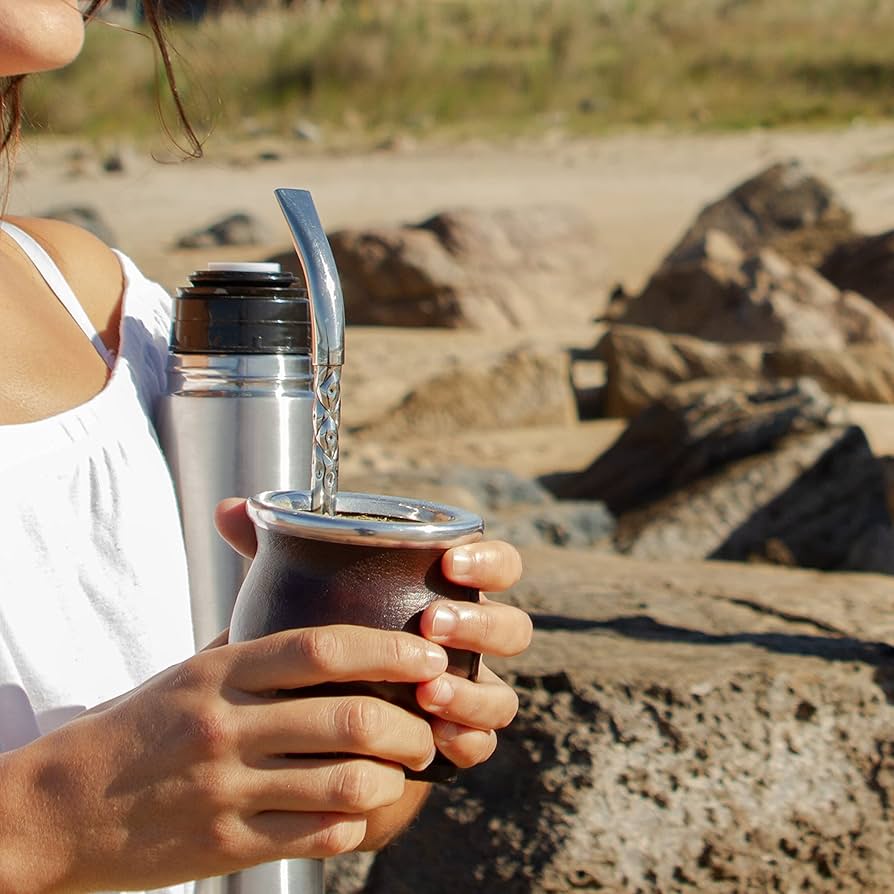 マテ壺　CAMIONERO PREMIUM RED Mate Gourd Lined in Leather Mate Camionero (2) Straw Red 4 X
