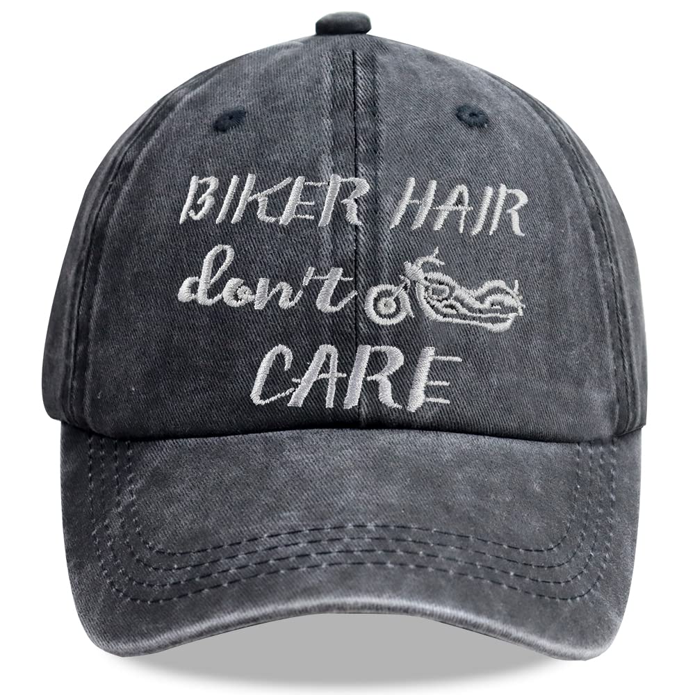 Biker Hair Don’t Care Hat, Adjustable Washed Cotton Embroidered Motorcycle Baseball Cap Gifts for Women Girls