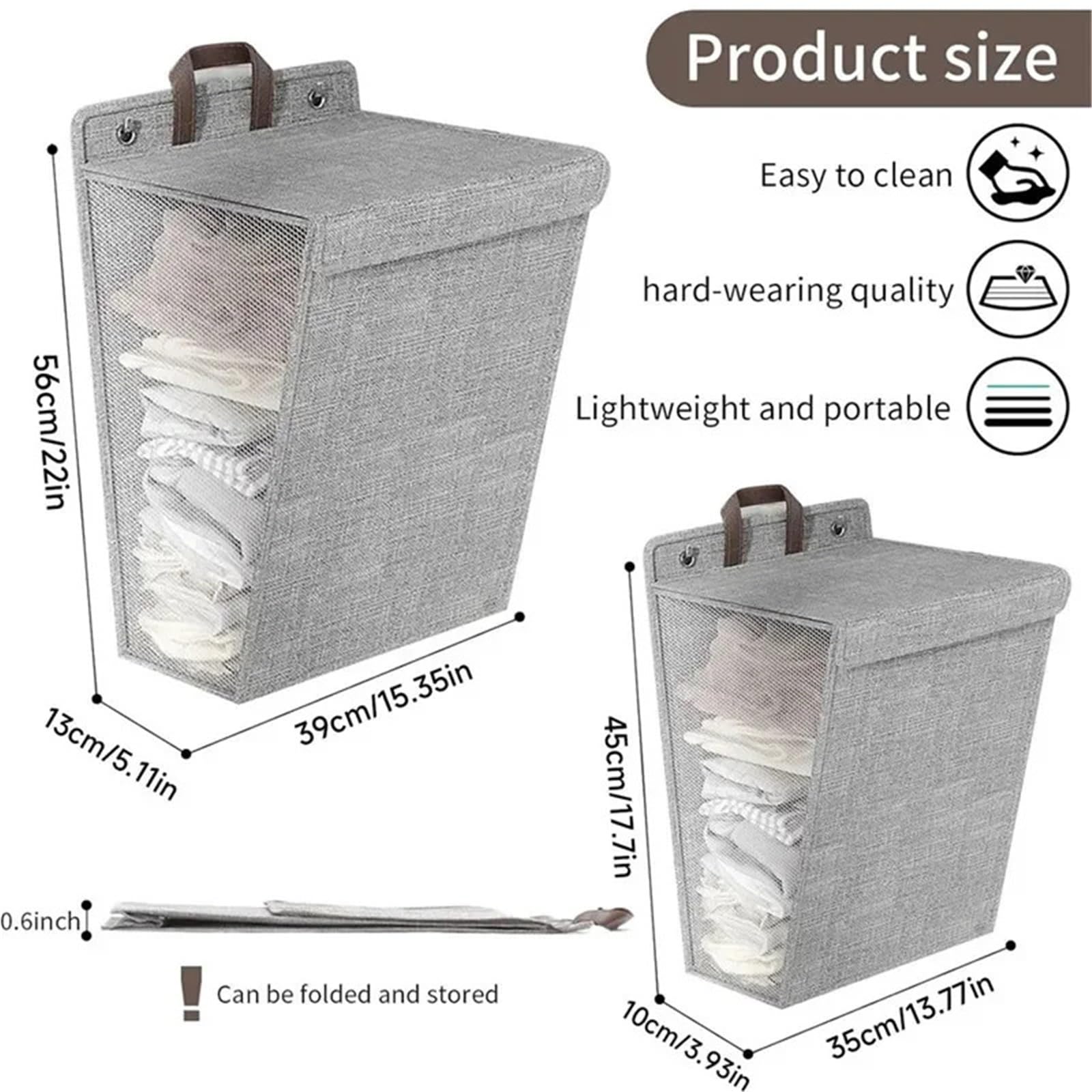 Sacco Per Bucato Sospeso Cesto portabiancheria adesivo pieghevole | Cesto multifunzionale for appendere i panni da appendere alla parete, senza perforazione(Beige M)