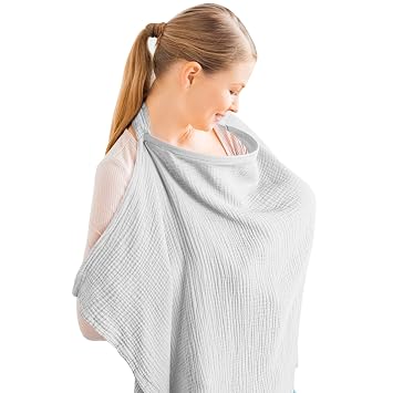 غطاء تمريض Konssy Muslin للرضاعة الطبيعية للأطفال ، غطاء قابل للتنفس من القطن 100٪ مع طارة صلبة لمئزر التمريض الأم ، مظلة متعددة الاستخدامات رمادي