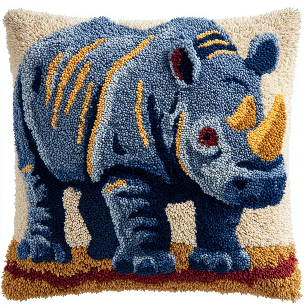 WallustrioaW Latch Hook Cushion Kit,Animal Rhinoceros
