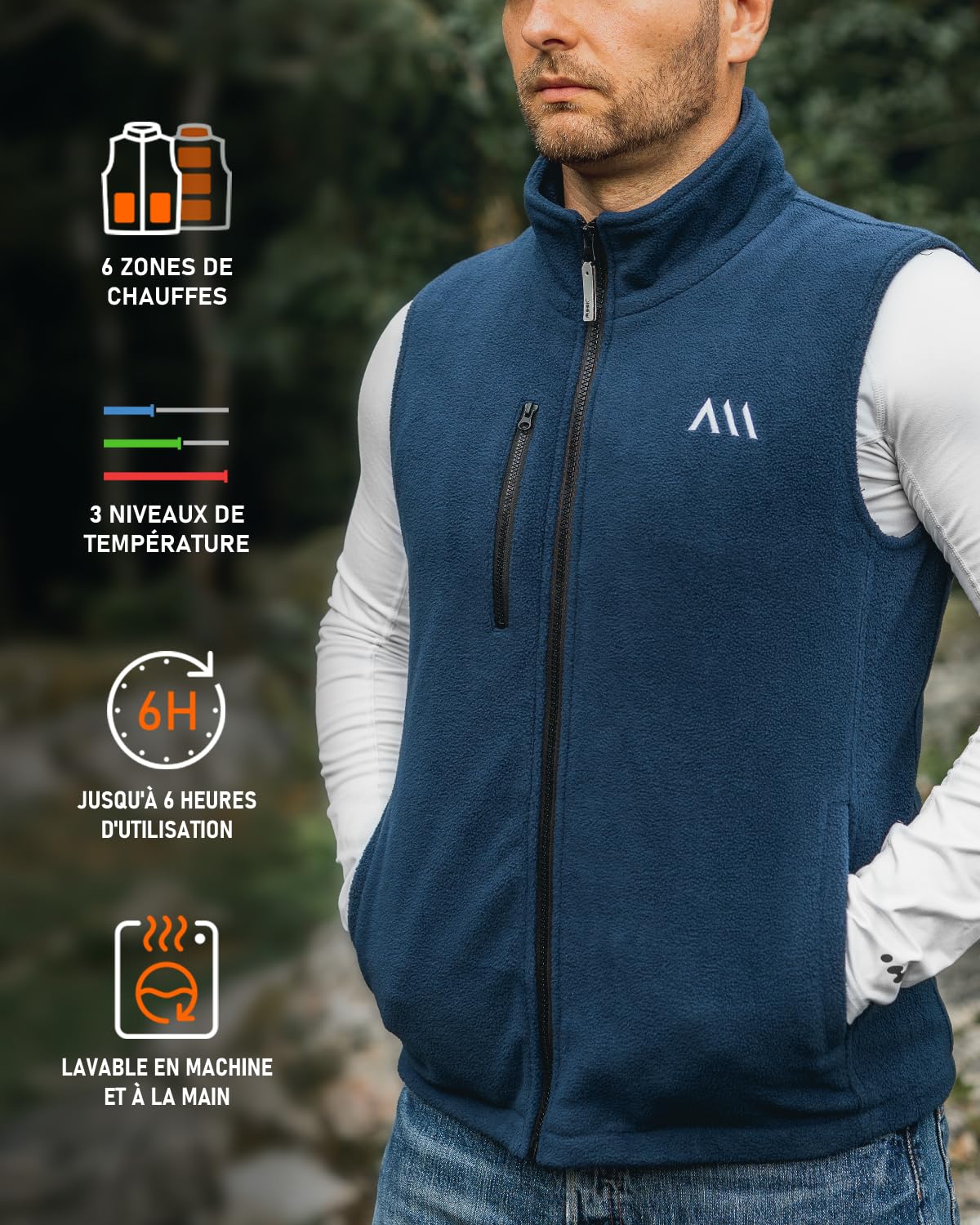 Giacca riscaldante da uomo,Gilet riscaldante con batteria inclusa,Pile senza maniche giacca elettrica 6 zone riscaldamento rapido