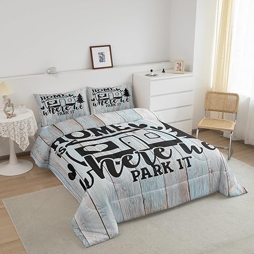 Miniatura 4 de Juego de edredón rústico de granja, tamaño Queen, divertido juego de ropa de cama con 2 fundas de almohada, regalo de caravana, transpirable,