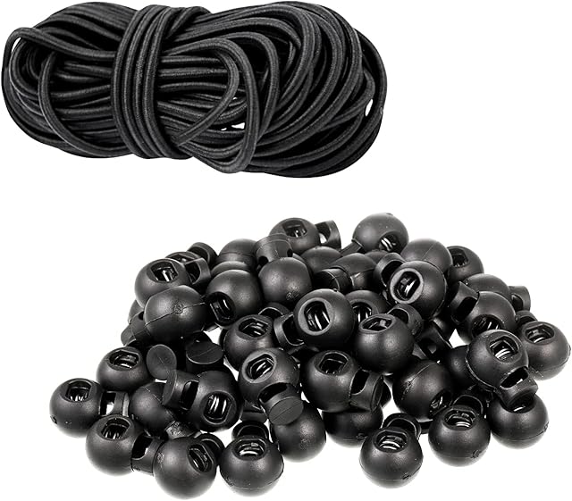 50 Pieces Drawstring Toggles and 32 feet Drawstrings Plastic Single Holes Cord Stopper Toggle Cord Lock Toggle