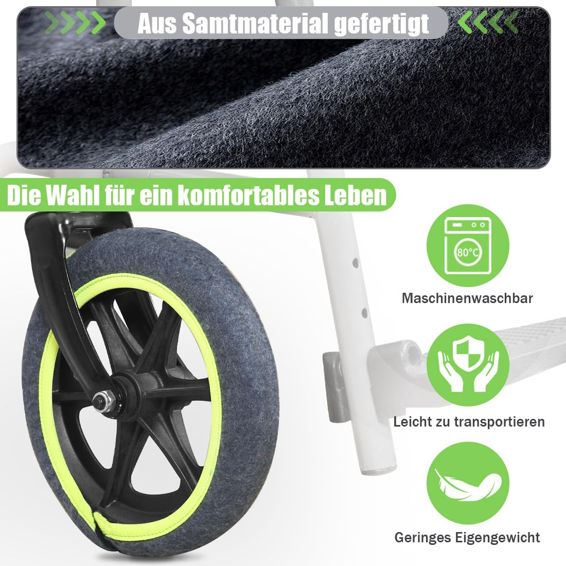 WheelCover Für Transportsrollstuhl-Räder, Rollstuhl-Zubehör Reifenabdeckungen Zum Schutz Von Böden Und Teppichen, 1 Paar (8in)