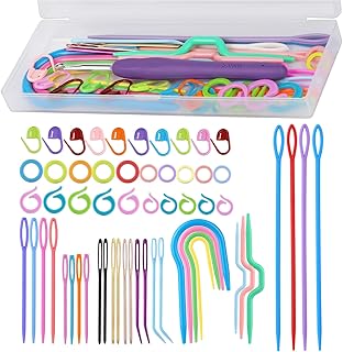62PCS Yarn Needles Set, Knitting Supplies Kit with Crochet Hook(5mm), Big Eye Blunt Needles Kit with Bent Tapestry Needle Plastic Knitting Needles Weaving Needle Stitch Markers for Crochet Sewing