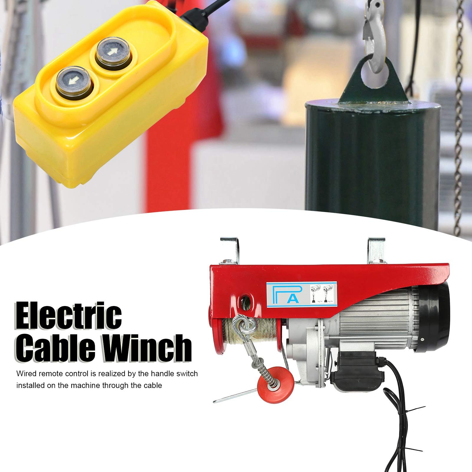 Paranco Elettrico 500 Kg-1000 Kg, Paranco di Sollevamento con Argano a Cavo Elettrico, con Fune in Acciaio 18 Metri, 500 Kg-1000 Kg 1800 W, Paranchi Elettrici (Spina
