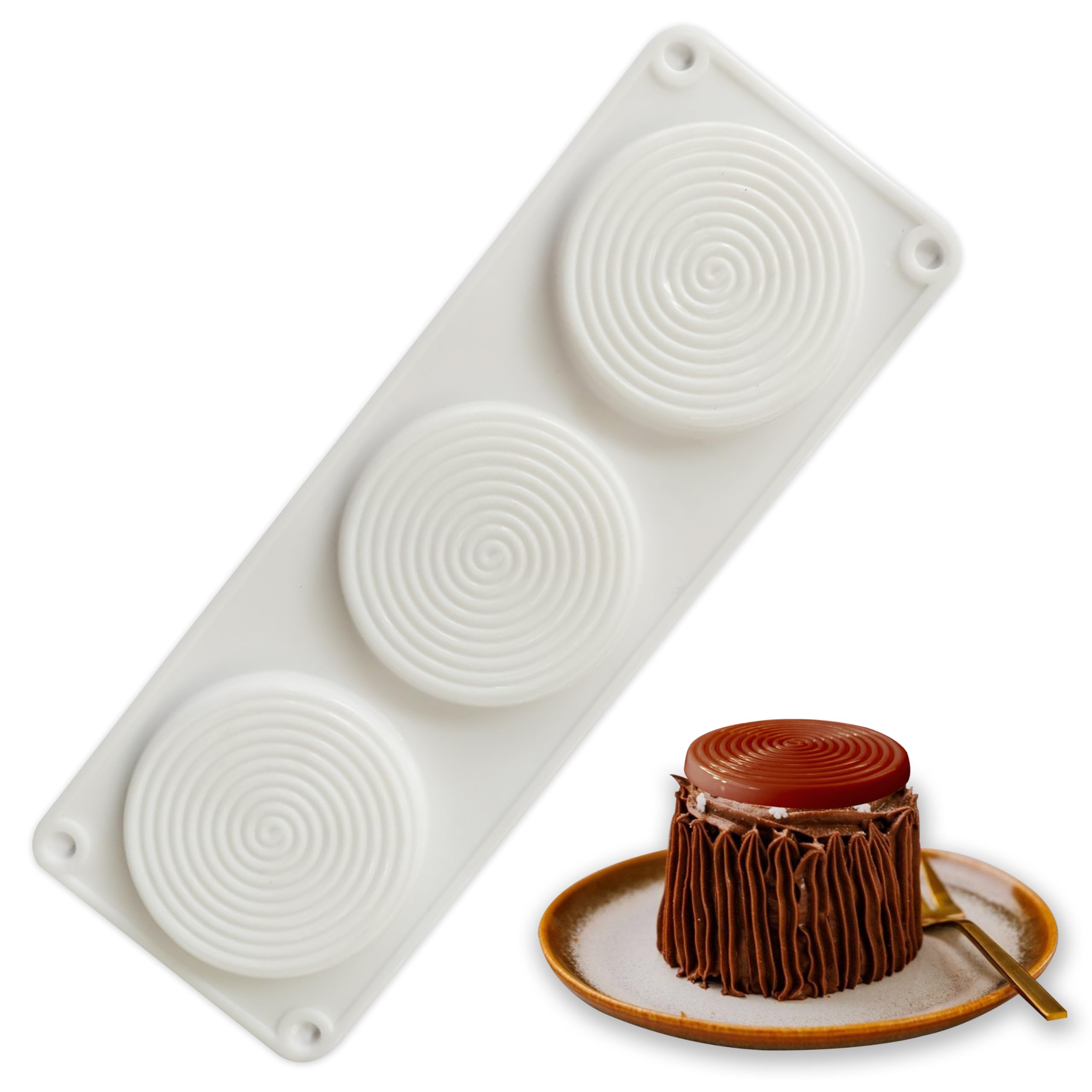 MoldBerry Silicone Cake Mould, 3 Cavity Small Spiral Design Round Ring Insert Decor Mousse Cake Decorating Chocolate Ice Cream Baking Pan Dessert Cake Mould-image-3