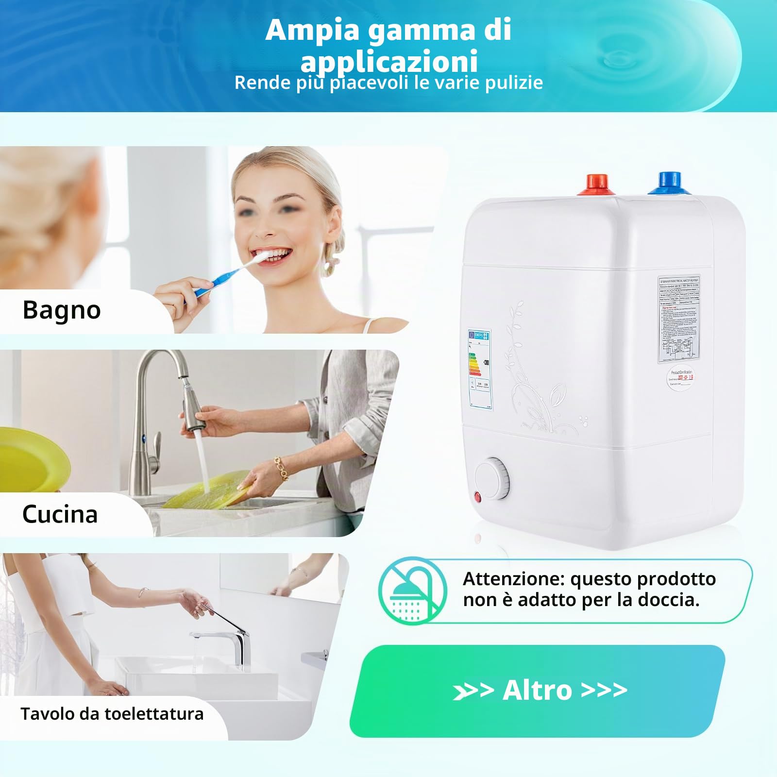 1500W Scaldabagno Elettrico Istantaneo Scaldacqua Elettrico Bollitore per Cucina Caldaia per Acqua Calda per Cucina, Bagno, Doccia per Cavalli