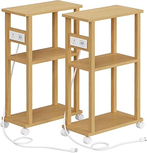 Miniatura 92 de TUTOTAK Mesa auxiliar pequeña y estrecha con estación de carga, juego de 2, mesa auxiliar delgada para espacios pequeños, mesita de noche delgada