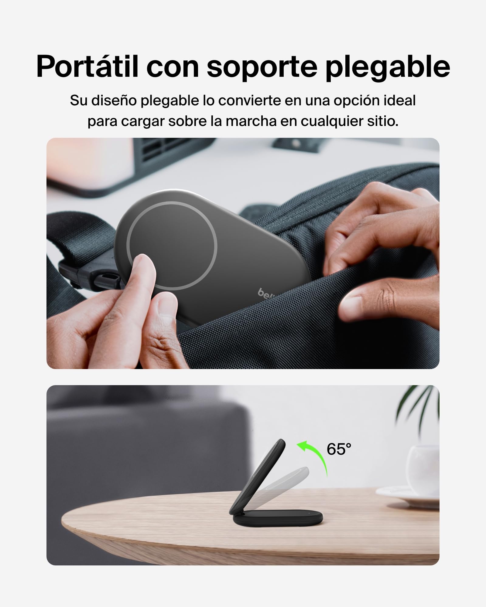 Belkin BoostCharge Cargador Inalámbrico con Qi2, Soporte Magnético Compatible con MagSafe y Standby 15 W, Cargador Rápido portátil, iPhone 17, 16, 15, 14 y 13 - con Fuente de alimentación - Negro
