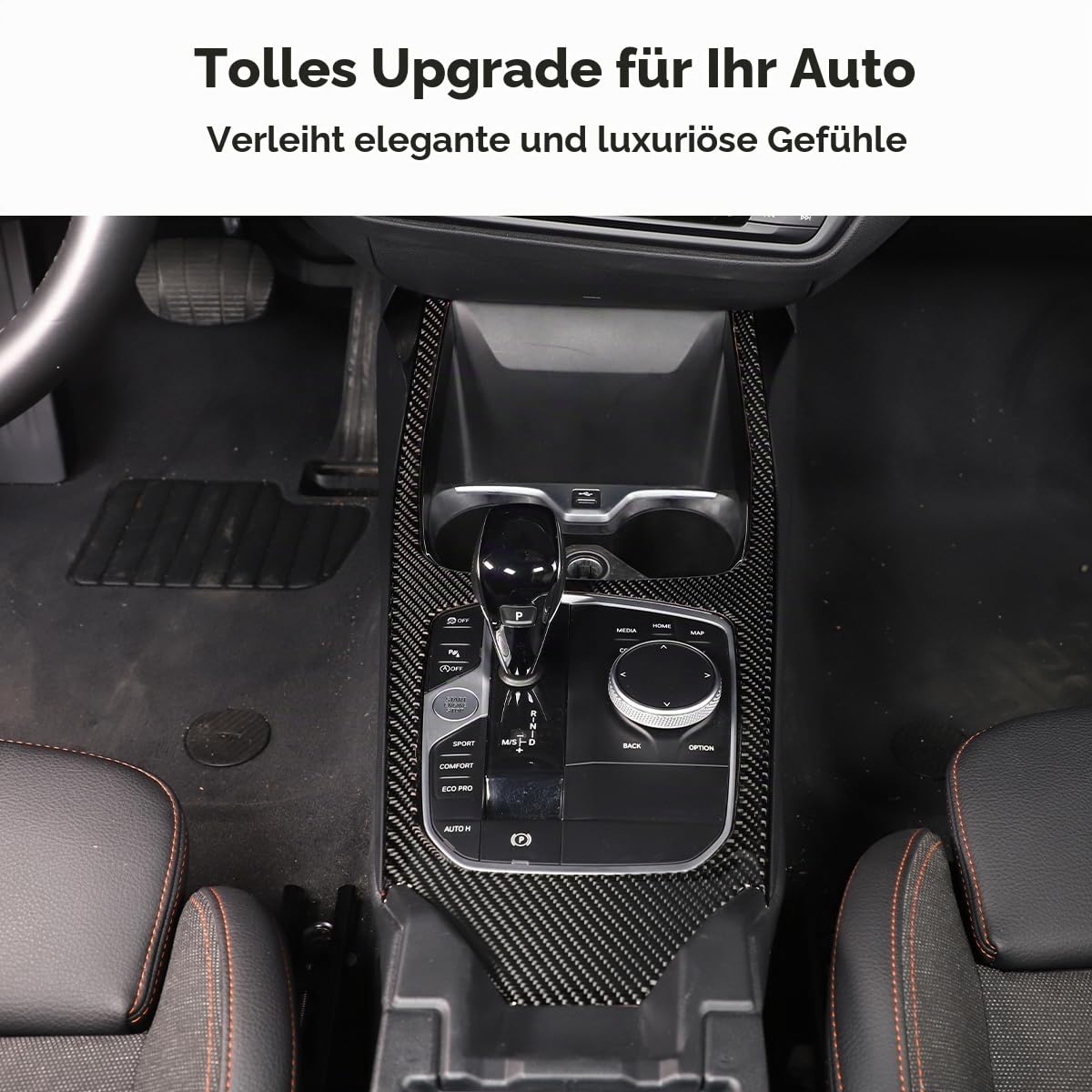 Weiche Kohlefaser-Auto-Schaltrahmen-Verkleidung für B-M-W 1er-Serie 2er-Serie F40 F44 2020–2023, Auto-Zentralbedienfeld, Rahmendekoration, Aufkleber, Autozubehör (Kohlefaser, Linkslenker)