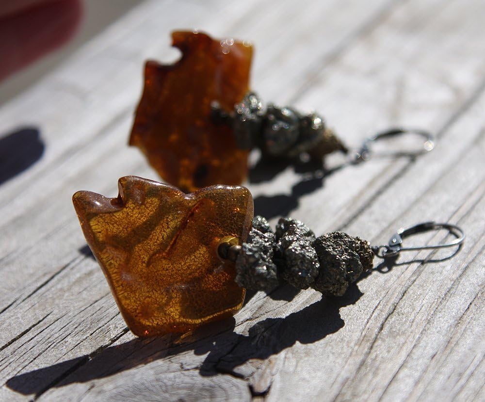 Raw Baltic Amber Earrings. Primitive, Organic, Earthy, Rustic, Rough. Sterling Leverback.