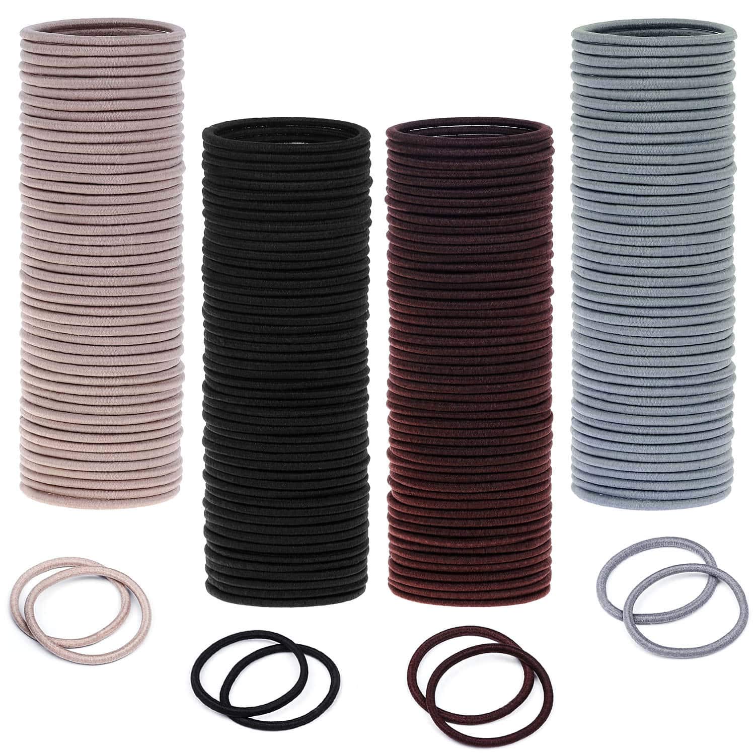 Hair Ties, Paxcoo 200 Pcs Hair Ties Bulk 4mm Hair Bands Small Hair Elastics Ponytail Holder for Thick Hair (Neutral Colors)
