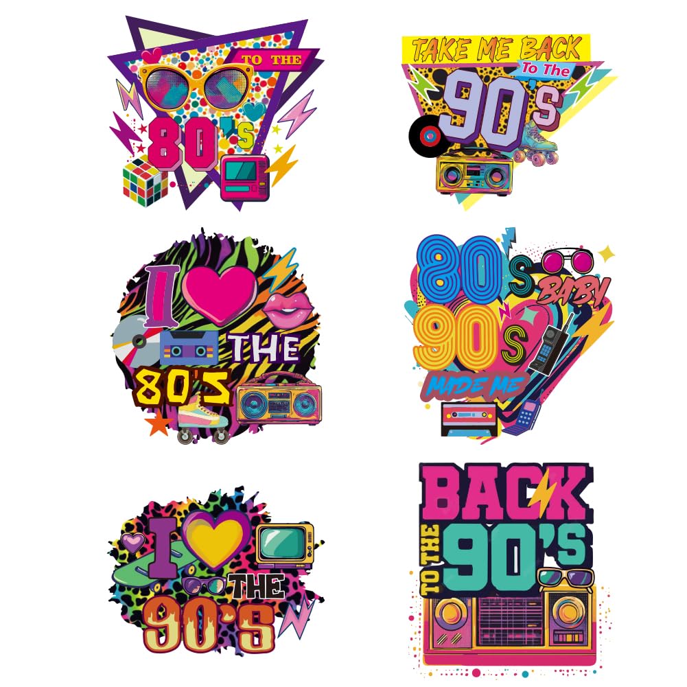 Autocollants thermocollants 80s 90s arricraft lot de 6 motifs lavables pour vêtement et sac