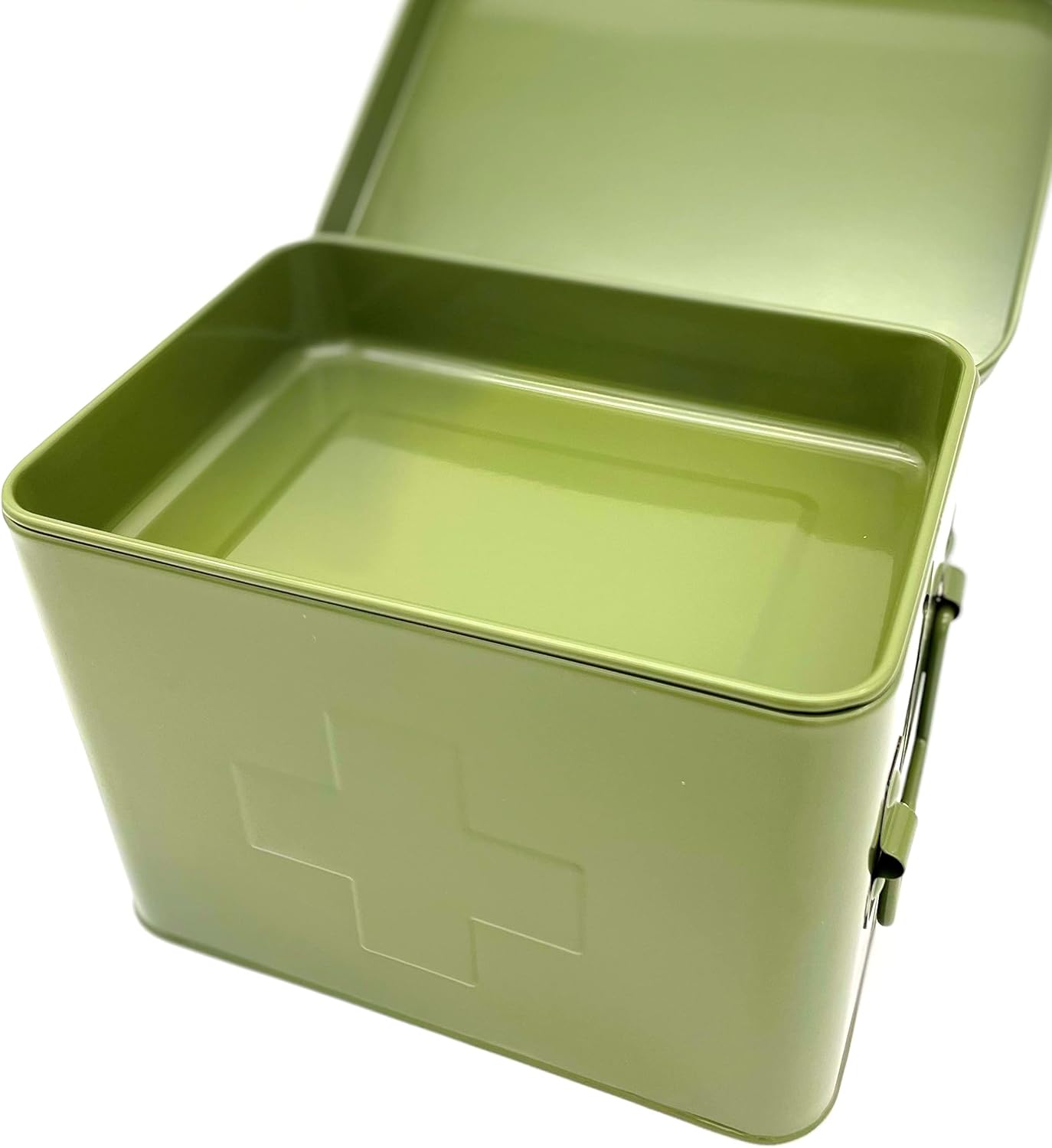 Metal First Aid Box, Embossed Swiss Cross Design, Red Vintage Style First Aid Kit, Red First Aid Box, Empty, Decorative First Aid Storage, Medicine Chest, Medical Box (Red)