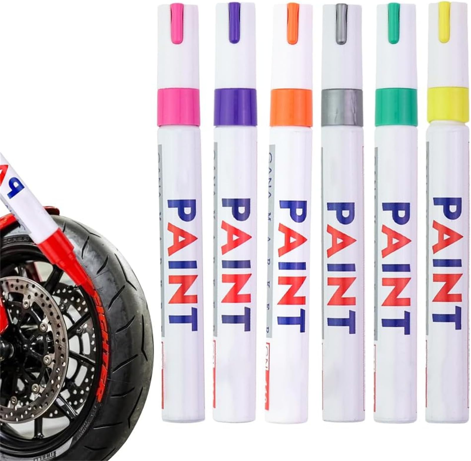 Eunmsi Tire Paint Pen,12 Colors Waterproof Non-Fading Tire Paint Pen,Tire Lettering Paint Pen,Permanent Oil Based Paint Markers,For tire, metal, fabric, glass, DIY process (6 pcs-B)