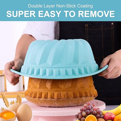 Miniatura 2 de DOKLY 2 moldes de silicona para pasteles de 10 pulgadas, moldes redondos para hornear, molde antiadherente con mango resistente, utensilios para