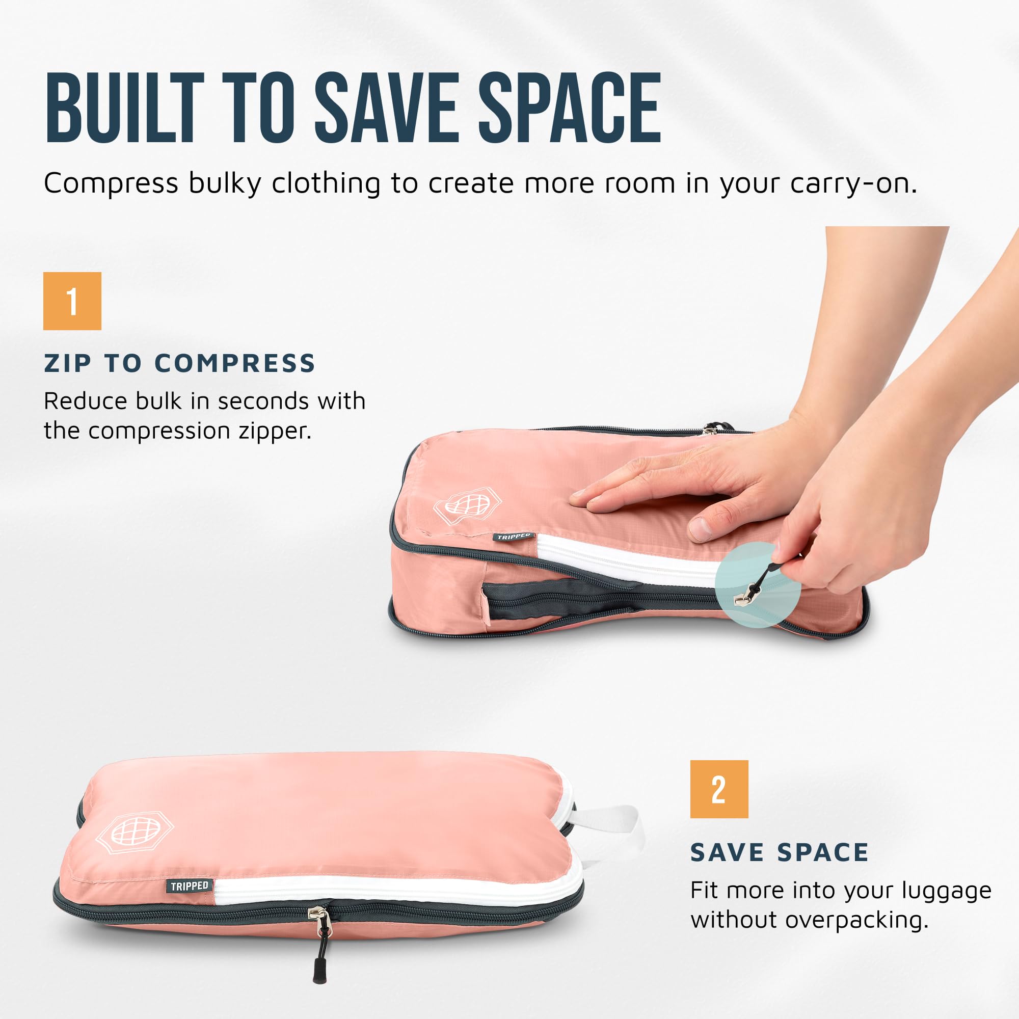 TRIPPED Travel Gear Set di cubi da viaggio a compressione, organizer per vestiti leggeri e resistenti, per bagagli e valigie
