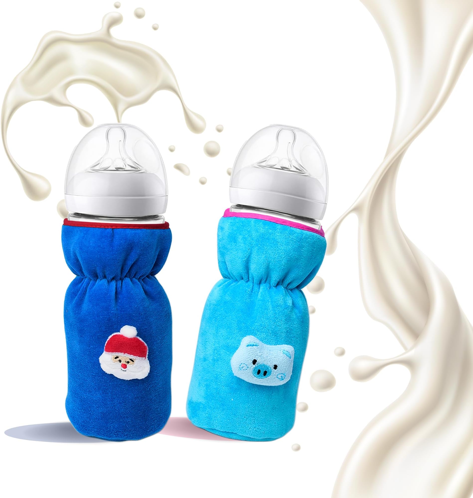 THE LITTLE LOOKERS Bottle Cover for Philips Avent/Wide Neck Feeders Soft Plush Stretchable Baby Feeding Bottle Cover with Easy to Hold Strap (Royal Blue & Blue, Wide Neck 240-330ml/8-11OZ)