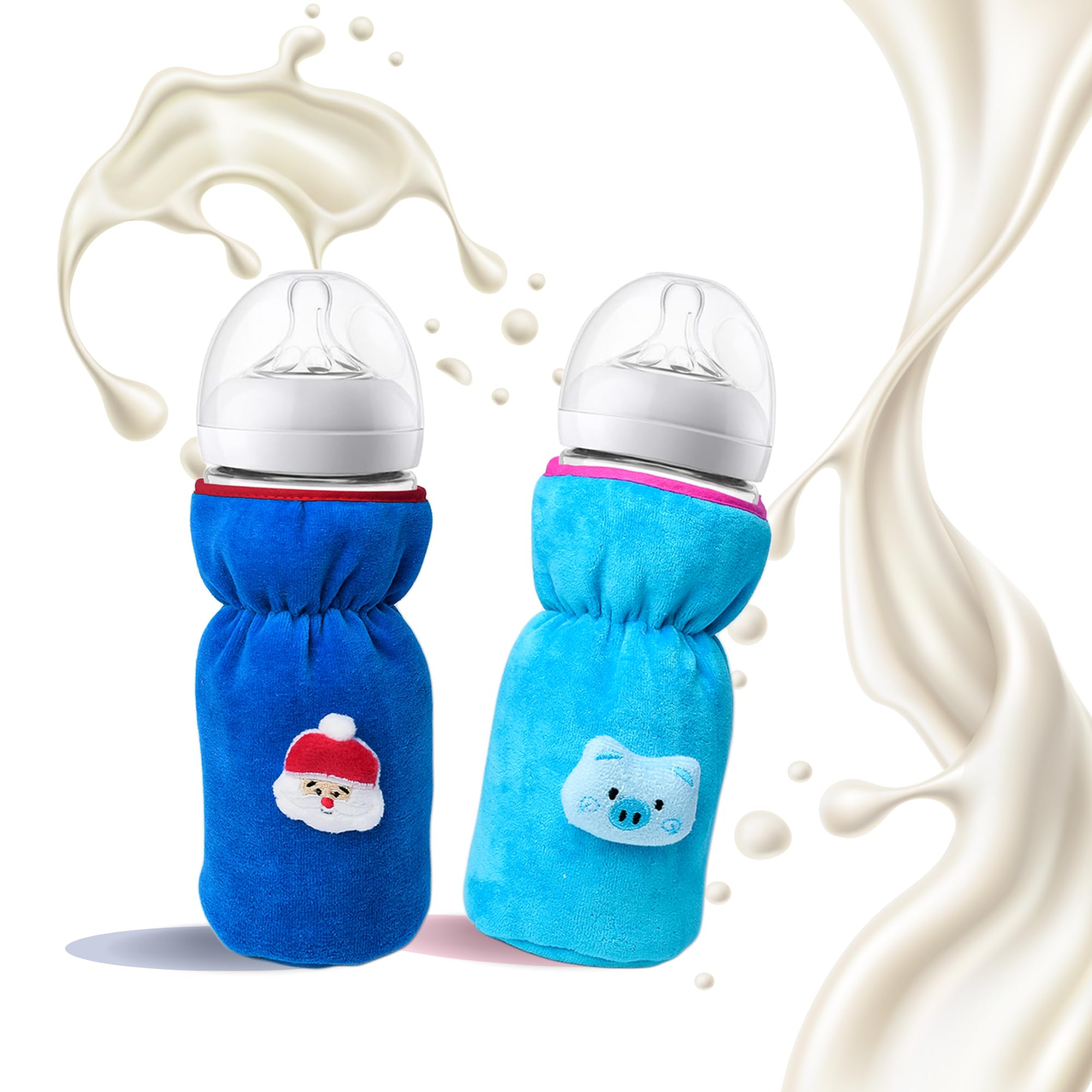 THE LITTLE LOOKERS Bottle Cover for Philips Avent/Wide Neck Feeders Soft Plush Stretchable Baby Feeding Bottle Cover with Easy to Hold Strap (Royal Blue & Blue, Wide Neck 240-330ml/8-11OZ)