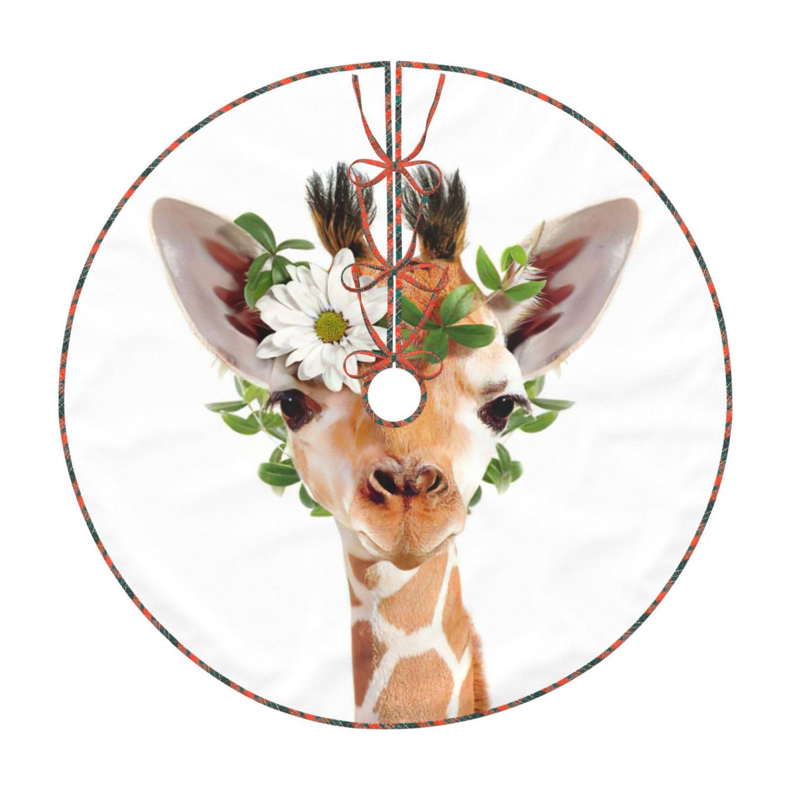 Tapis de sapin de Noël au motif girafe rustique pour réchauffer le salon